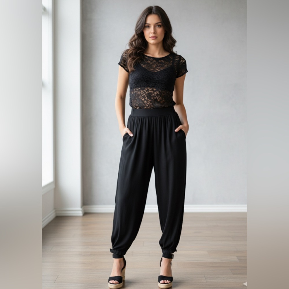 Bebe Elegant Black Lace Top with zip up back Size XS